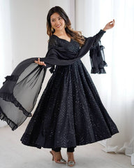 Exclusive Red Peach Black Soft Georgette Embroidery Anarkali Suit With Dupatta