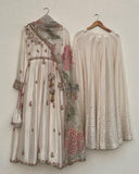 Exclusive White Chinon Silk Embroidery Anarkali Palazo With Dupatta