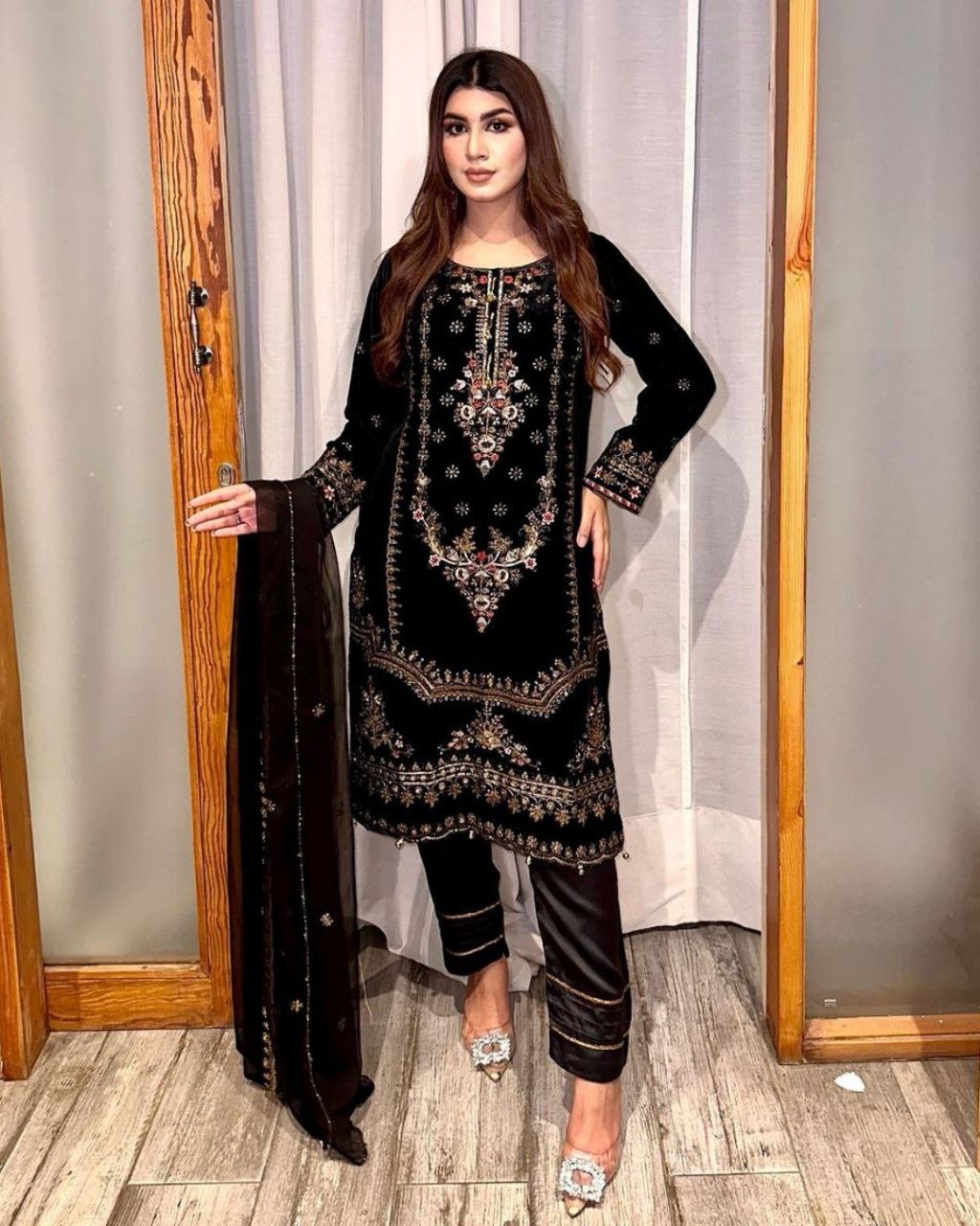 Ready To Wear Micro Velvet Embroidery Work Pakistani Suit With Dupatta