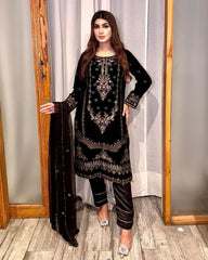 Ready To Wear Micro Velvet Embroidery Work Pakistani Suit With Dupatta