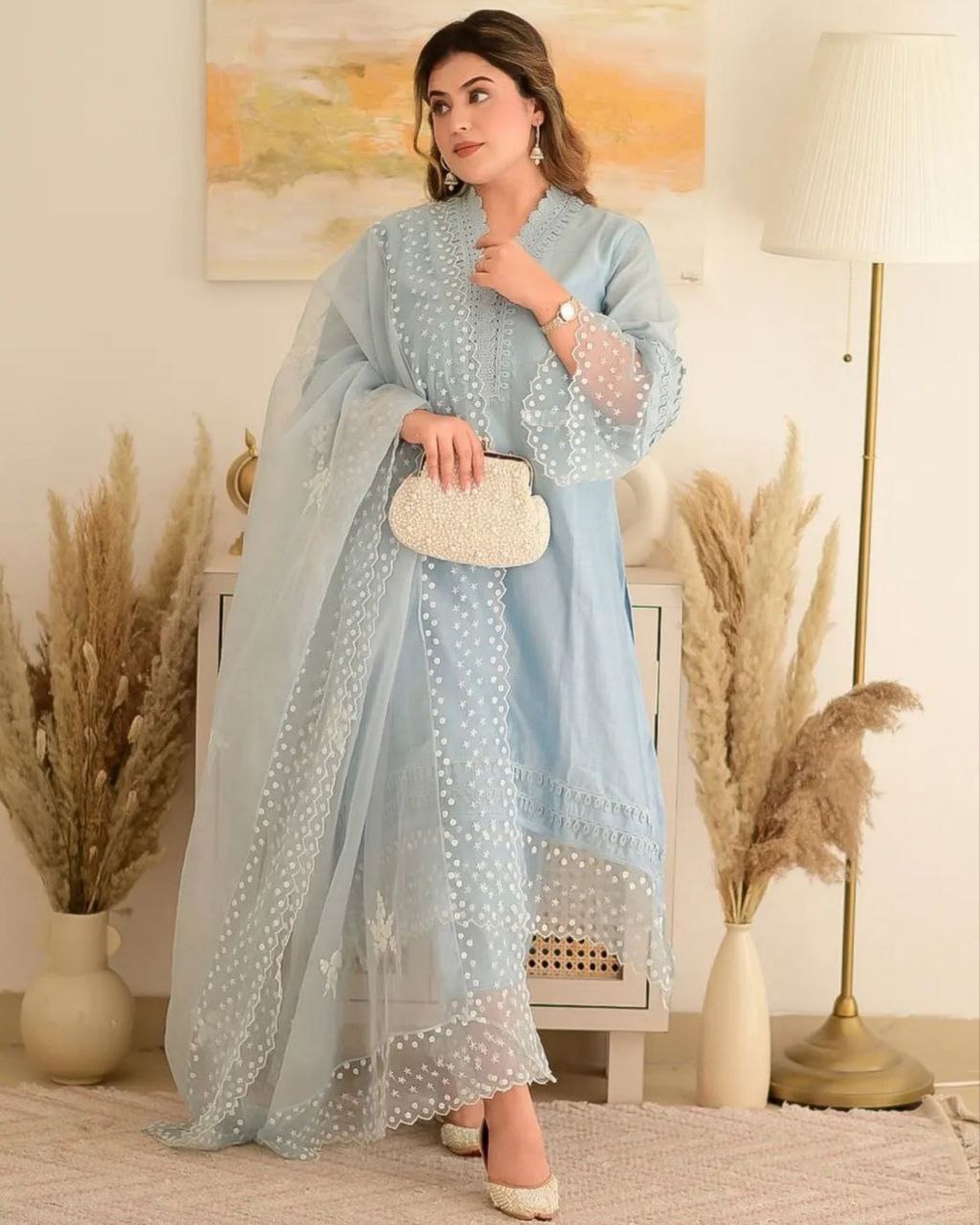 Designer Jam Cotton Embroidery Work Pant Suit With Dupatta