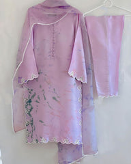 Ready To Wear Lilac Cotton Silk Embroidery Work Pant Suit With Dupatta