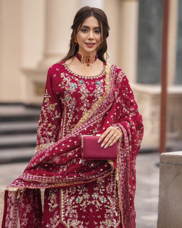 Exclusive Red And Blue Soft Georgette Embroidery Palazo Kurti With Dupatta