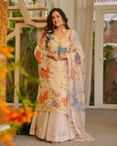 Ready To Wear Multicolor Soft Taby Organza Silk Embroidery Kurti Palazo With Dupatta