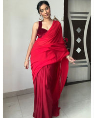 Designer Red Georgette Saree With Velvet Blouse