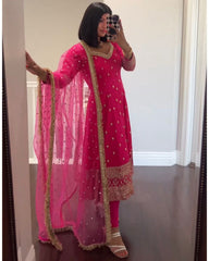 Ready To Wear Pink Faux Georgette Embroidery Work Anarkali Suit With Dupatta