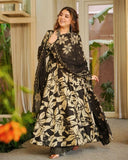 Ready To Wear Black Maslin Cotton Embroidery Anarkali Palazo With Dupatta