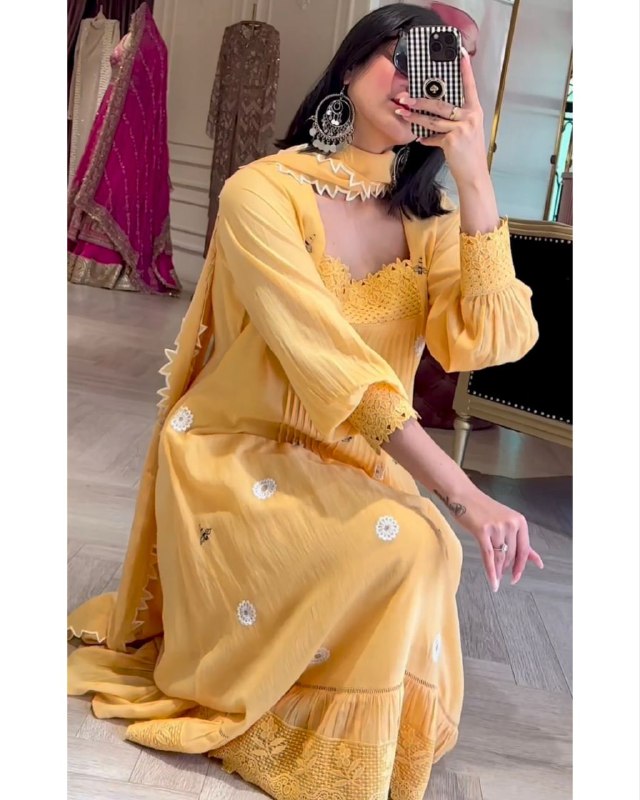 Ready To Wear Light Yellow Heavy Georgette Embroidery Work Palazo Suit With Dupatta