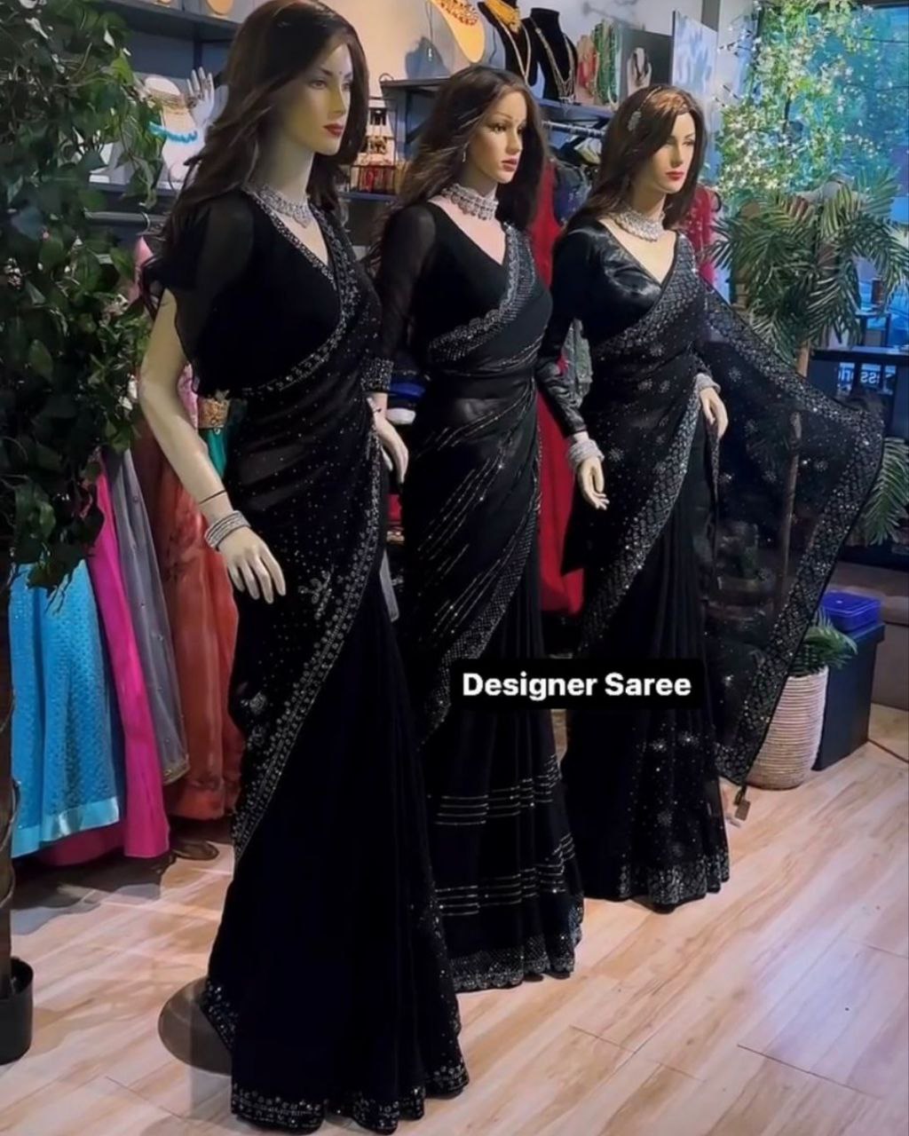 Designer Black Pure Georgette Embroidery Work Saree With Blouse