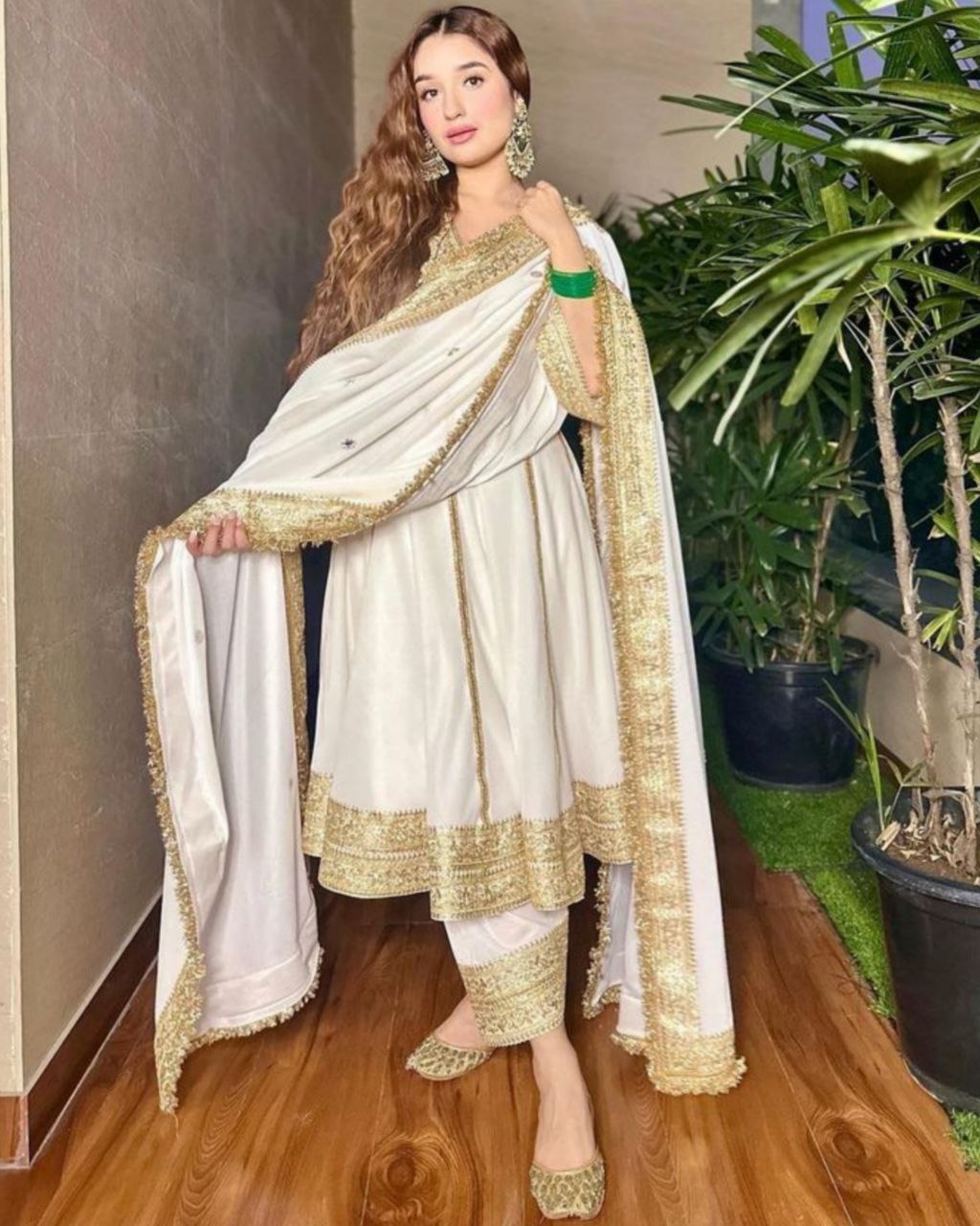 Ready To Wear Off White Heavy Satin Embroidery Work Pant Suit With Dupatta