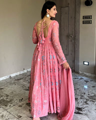 Ready To Wear Pink Faux Georgette Embroidery Work Anarkali Suit With Dupatta