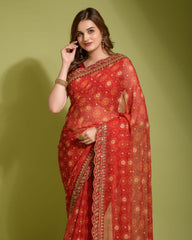 Designer Chiffon Silk Embroidery Work Saree With Blouse