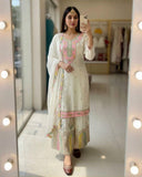 Ready To Wear White And Black Chinon Silk Embroidery Sharara Kurti With Dupatta
