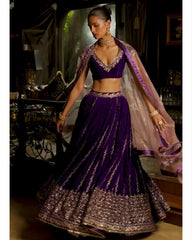 Desinger Purple Micro Velvet Sequence Work Lehenga Choli With Dupatta