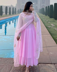 Ready To Wear Baby Pink Faux Georgette Sequence Work Anarkali Suit With Dupatta