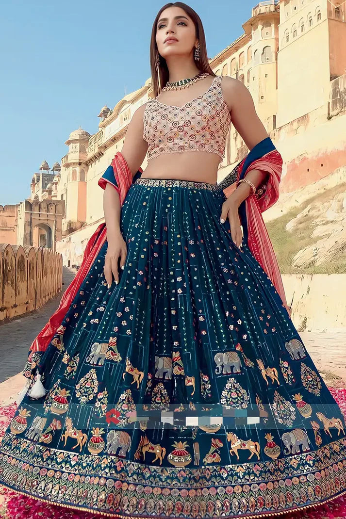 Morpinch-Pink Muslin Cotton Multi Printed Lehenga Choli With Dupatta