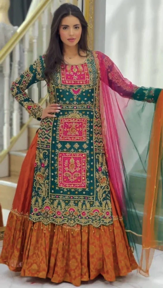 Festive Special Elegant Green Embroidered Sharara Suit with Dupatta