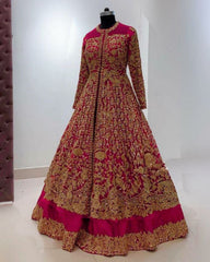 Designer Rose Pink Georgette Embroidery Work Lehenga Choli With Dupatta