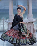 Navratri Special Green-Beige Butter Silk Multi Printed Lehenga Choli With Dupatta