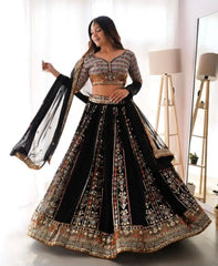 Designer Black Soft Georgette Embroidery Work Lehenga Choli With Dupatta