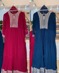 Ready To Wear Red Georgette Printed Anarkali Gown With Dupatta