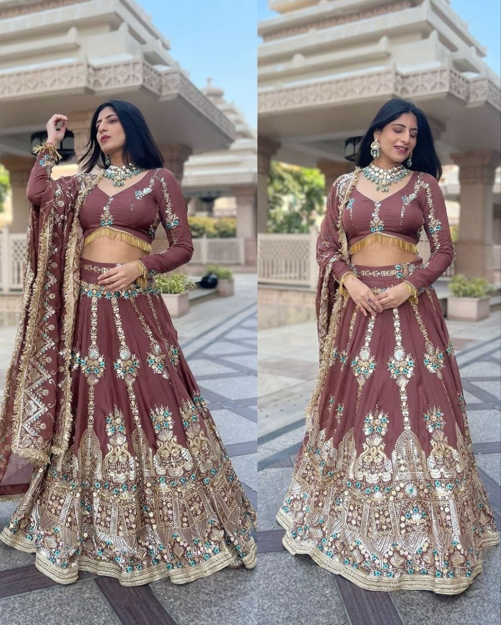 Designer Bronze Georgette Embroidery Work Lehenga Choli With Dupatta