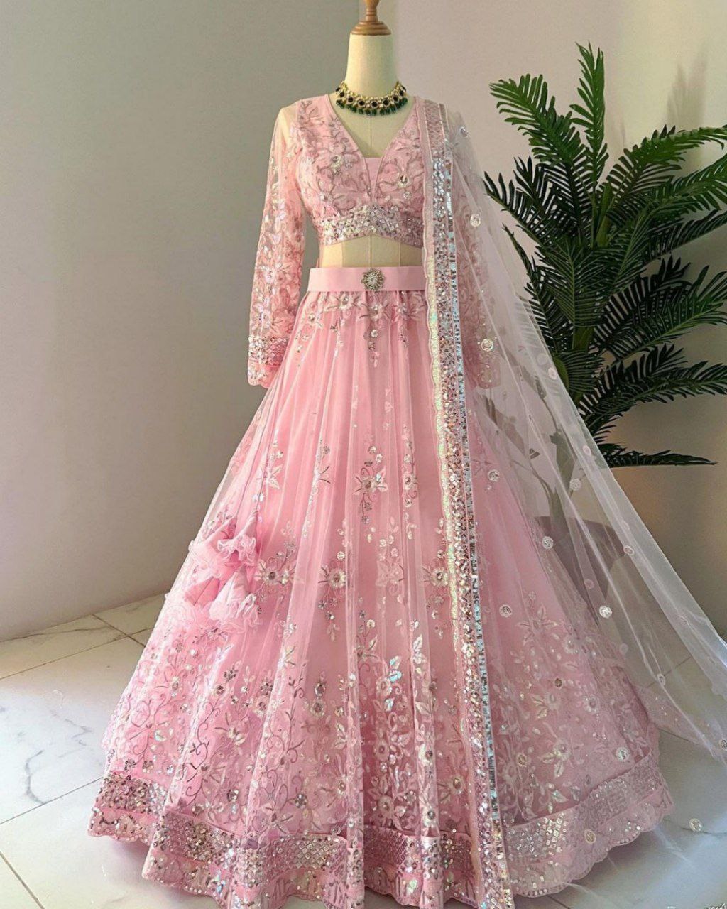 Adorable Pink Soft Net With Fancy Sequence Work Lehenga Choli With Dupatta