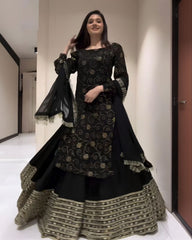 Gorgeous Black Pure Georgette With Sequence Work Lehenga Choli With Dupatta