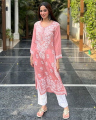 Ready To Wear Rayon Cotton Embroidery Work Chikan Kari Suit