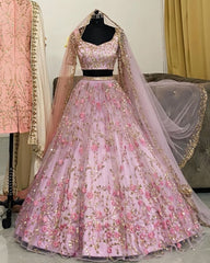 Gorgeous Pink Butterfly Net With Fancy Sequence Work Lehenga Choli With Dupatta