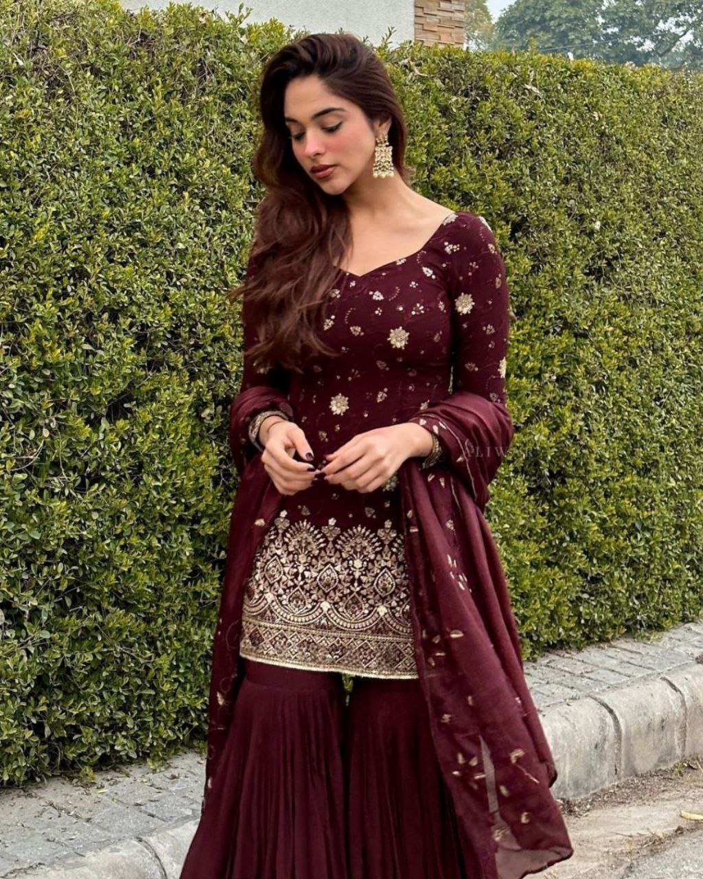 Adorable Pure Georgette With Sequence Work Gharara Suit With Dupatta