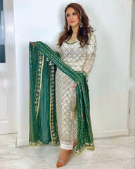 Ready To Wear Off White Pure Georgette Embroidery Work Pakistani Suit With Dupatta