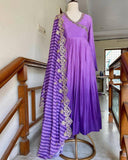 Designer Purple Crape Embroidery Work Anarkali Gown With Dupatta