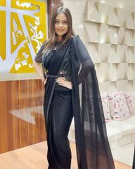 Gorgeous Black Pure Georgette With Sequence Work Saree