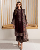 Ready To Wear Wine Micro Velvet Embroidery Work Pant Suit With Organza Dupatta