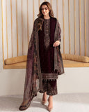 Ready To Wear Wine Micro Velvet Embroidery Work Pant Suit With Organza Dupatta