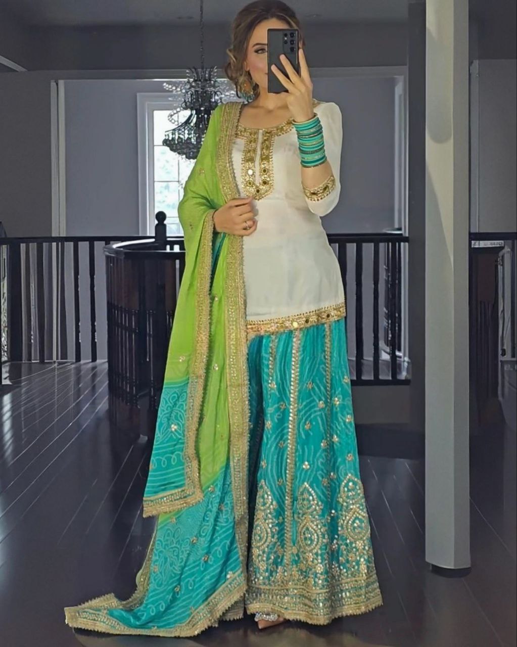 Beautiful Sky Blue Pure Georgette With Sequence Work Sharara Suit With Dupatta