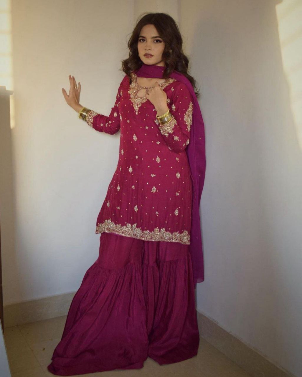 Adorable Pink Pure Georgette With Sequence Work Gharara Suit With Dupatta