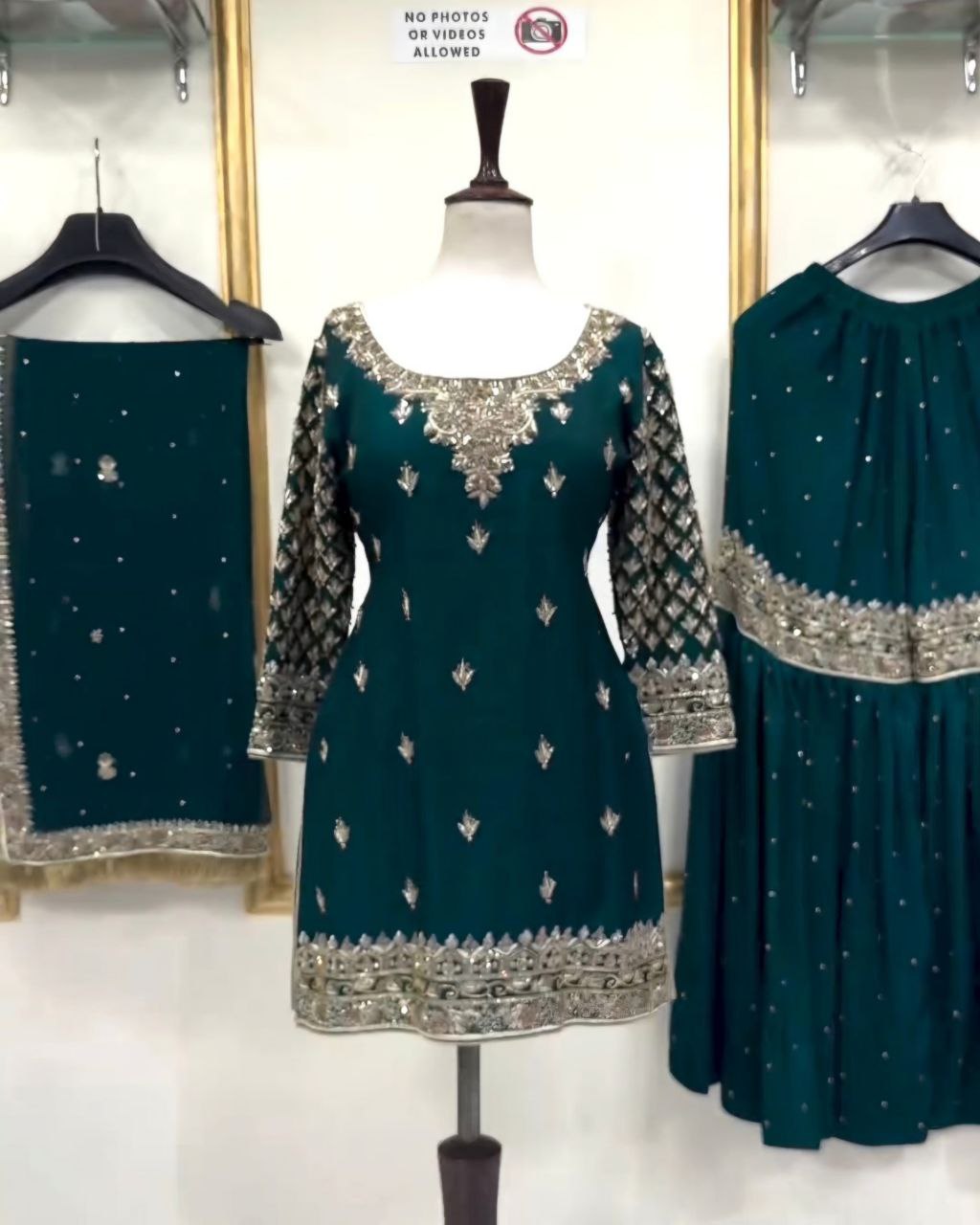 Beautiful Green Pure Georgette With Fancy Embroidery Thread Work Gharara Suit With Dupatta