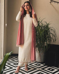 Beautiful White Pure Georgette With Sequence Work Pant Suit With Dupatta