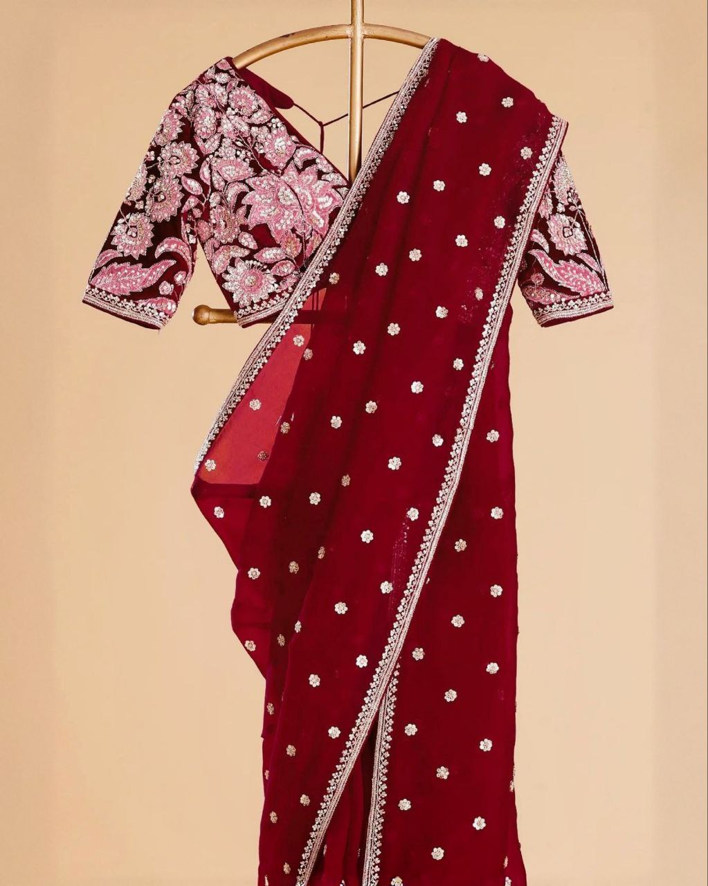 Beautiful Red Jimmy Choo Silk With Fancy Embroidery Thread With Sequence Work Saree