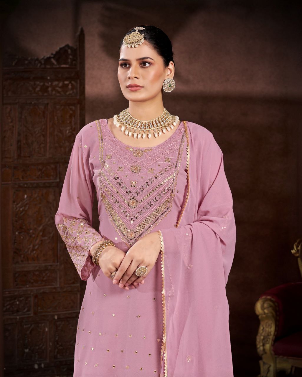 Ready To Wear Pure Georgette With Fancy Embroidery Work Plazo Suit With Dupatta