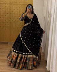 Navratri Special Black Butter Silk Emroidery Work Lehenga Choli With Dupatta