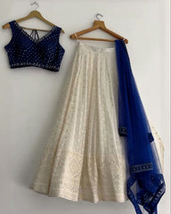 Ready To Wear Blue Faux Georgette With Fancy Sequence Work Lehenga Choli With Dupatta