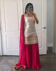 Beautiful Pure Georgette With Sequence Work Sharara Suit With Dupatta