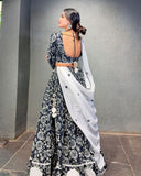 Navratri Special Black-White Butter Silk Digital Printed Lehenga Choli With Dupatta