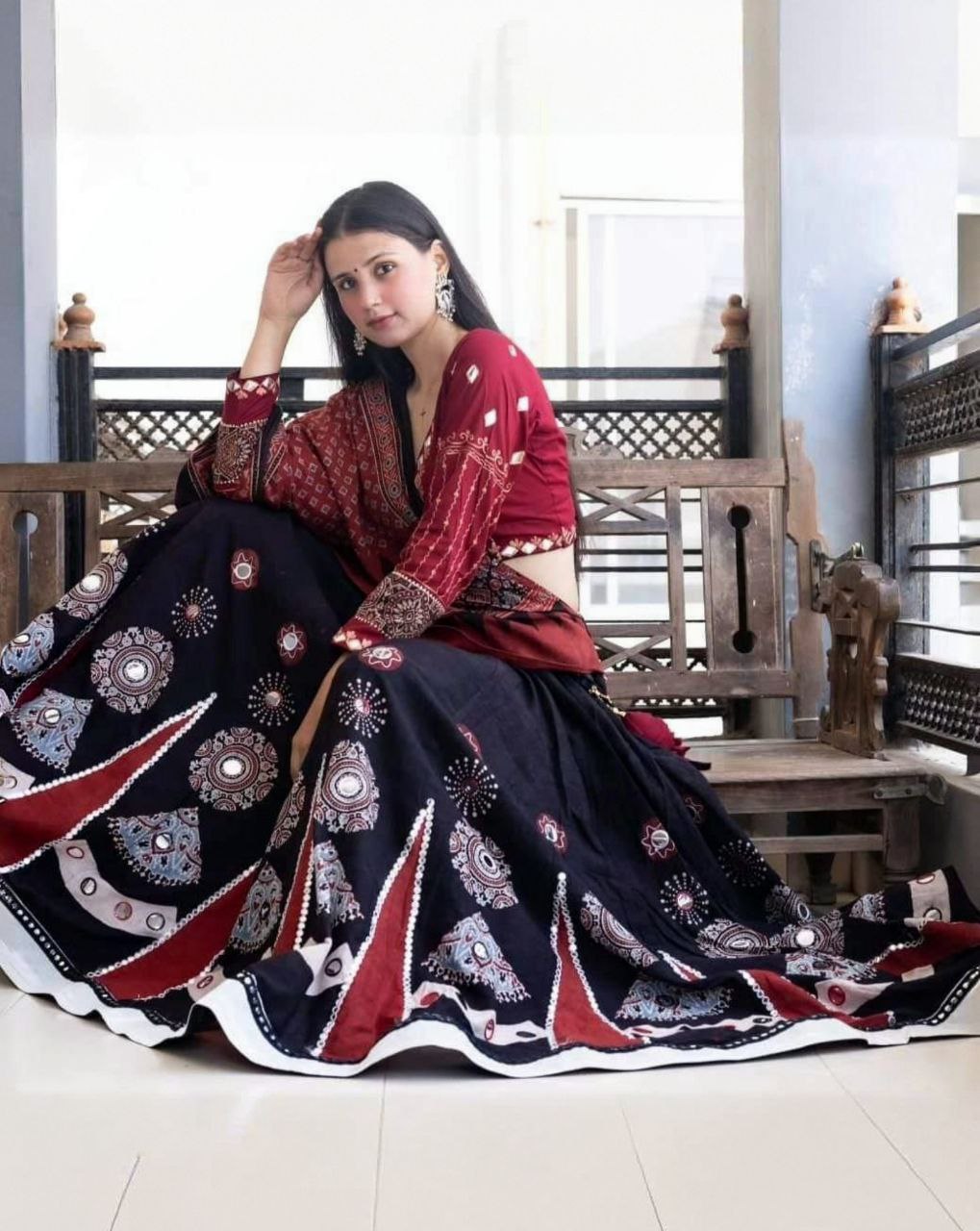 Navratri Special Red-Black Butter Silk Lace Work Lehenga Choli With Dupatta