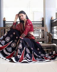 Navratri Special Red-Black Butter Silk Lace Work Lehenga Choli With Dupatta
