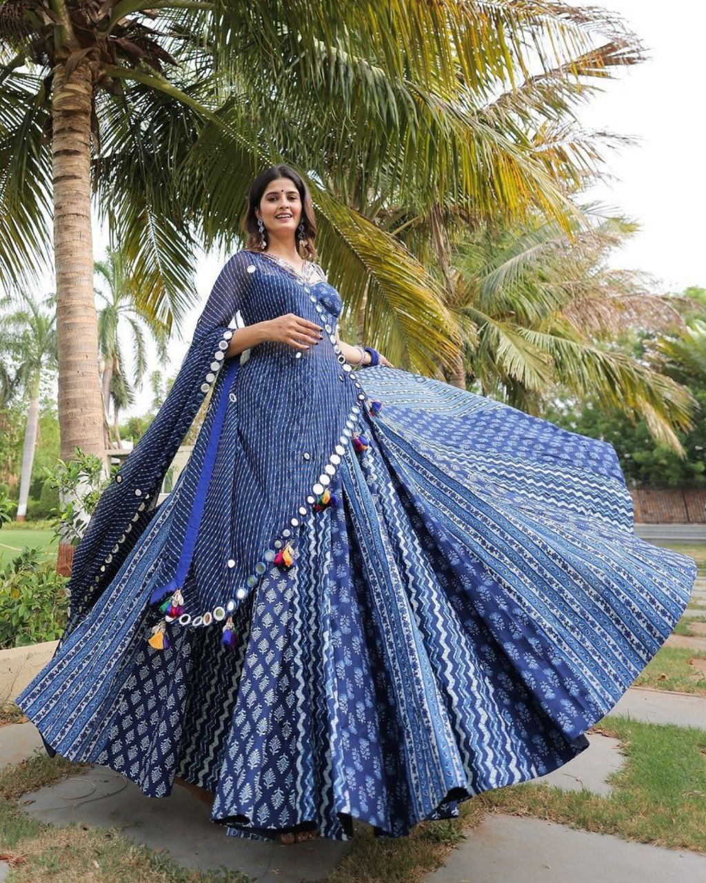 Navratri Special Blue Butter Silk Lace Work Lehenga Choli With Dupatta