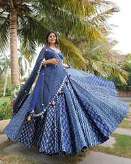 Navratri Special Blue Butter Silk Lace Work Lehenga Choli With Dupatta